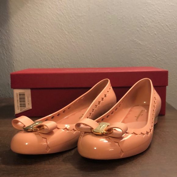 Salvatore Ferragamo Shoes - Salvatore Ferragamo Pink And Gold Jelly Flats